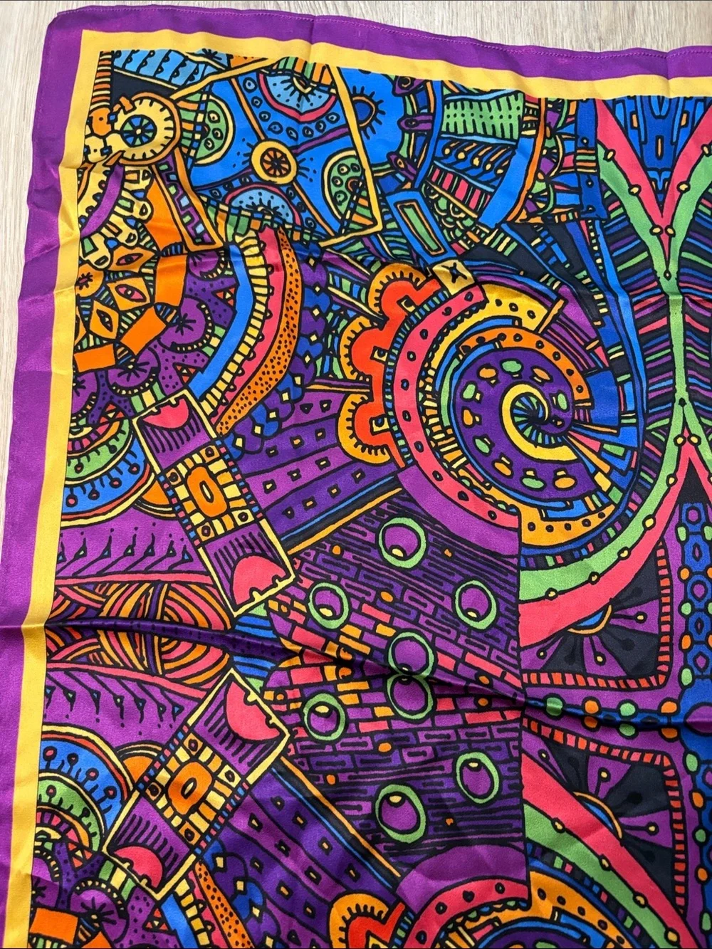 100% Mulberry Silk Psychedelic Boho Square Scarf 26.5